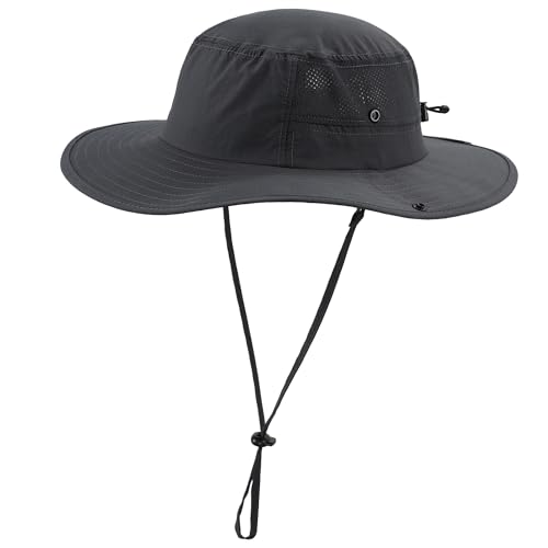 UPF50+ Mens Sun Hat Wide Brim Bucket Hat Womens UV Protection Sunshade Beach Hat Light Weight Cowboy Fishing Hat Dark Grey