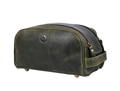 10" Premium Leather Toiletry Travel Pouch With Waterproof Lining Black Color