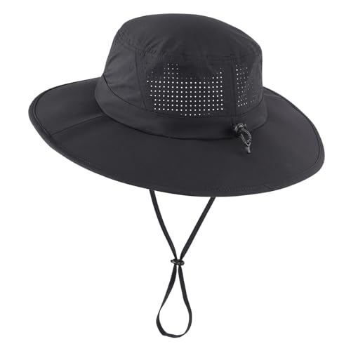UPF50+ Sun Hats for Men Women Wide Brim Fishing Hat Summer Bucket Safari UV Protection Cap for Hiking Gardening Black