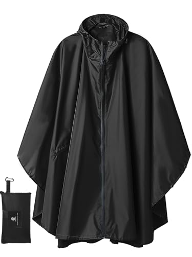 Adult Rain Poncho Waterproof Hooded Zipper Raincoat with Pockets