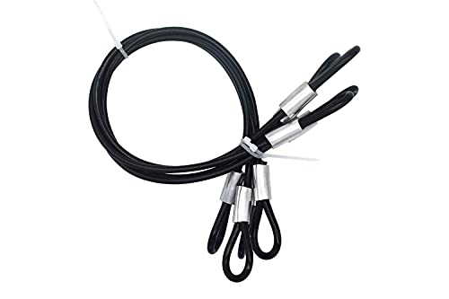 20 inch (50cm) 5mm Stainless Security Cables Tether,Braided Steel Vinyl Coated Safety Strap Luggage Lock,Flexible Wire Lead Chain Leash with Double Loops, Black 4Pcs (4 Count)