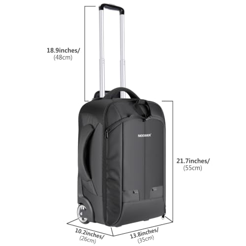 2-in-1 Rolling Camera Bag Backpack Suitcase Style Convertible with Double Handle, Shockproof Trolley Case with Removable Padded for SLR/DSLR Cameras Tripod Lenses (Black/Red)
