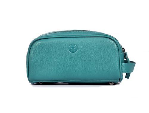 10" Premium Leather Toiletry Travel Pouch With Waterproof Lining