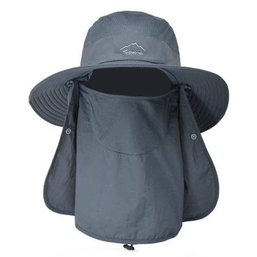Sun Hats for Men Women Fishing Hat UPF 50+ Breathable Wide Brim Summer UV Protection Hat with Face Cover & Neck Flap