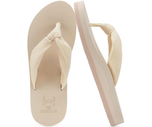 Flip Flops for Women Arch Support Summer Beach Sandals Beige Size 6