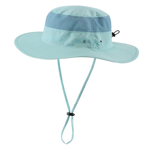 UPF50+ Mens Sun Hat Wide Brim Fishing Hat Airy Womens Bucket Hat UV Protection Hat for Mens Womens Beach Safari Gardening Golf Aqua