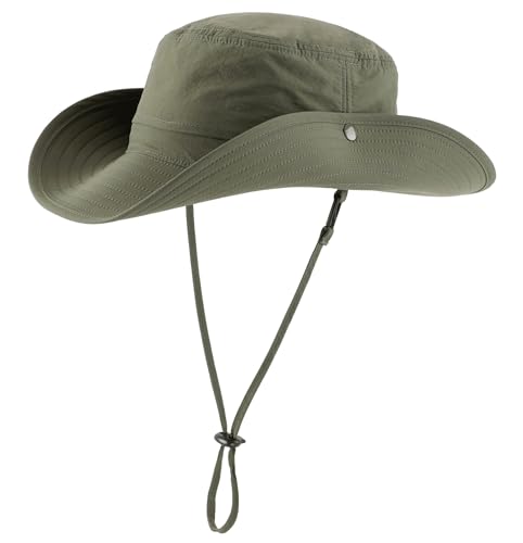 Sun Hat for Men UV Protection Safari Hat for Fishing Hiking Gardening Breathable Cowboy Hat UPF50 Light Army Green