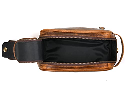 10" Premium Leather Toiletry Travel Pouch With Waterproof Lining Black Color