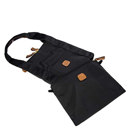 Bric’s X-Bag/X-Travel 2.0 Overnight Weekender Duffel, Water-Resistant Folding Carry-On with Leather Trim, Removable Shoulder Strap and Pass-Through Sleeve - Mini Bag Included – 18 Inch, Black