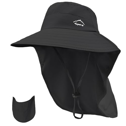 Sun Hat for Men Women with Neck Flap& Removable Face Cover Wide Brim