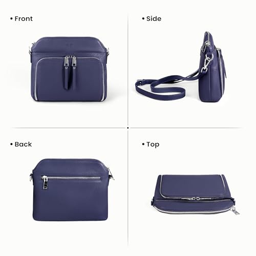 Genuine Leather Crossbody Bags for Women Travel Wallet Purse Navy