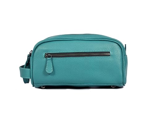 10" Premium Leather Toiletry Travel Pouch With Waterproof Lining