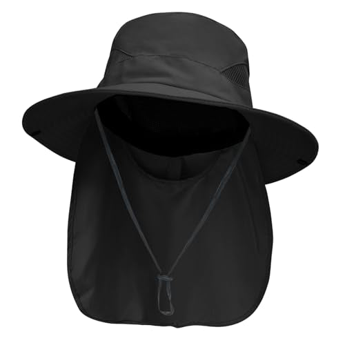 Sun Fishing Hats with Neck Flap for Men Pure Black