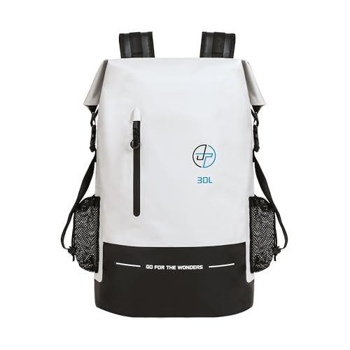 Waterproof Dry Bag 30L Boating Backpack for Travel Hiking Camping Bags for Kayaking Hiking Waterproof Bags Swimming Floating Submersible Dry Bag Grey&White