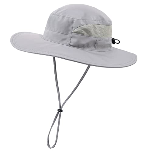 Womens Outdoor Mesh Boonie Sun Hat Summer Wide Brim UV Protection Fishing Hat Safari Cap Grey
