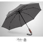 Folding Umbrella Lux Hardwood Handle Auto Open Close Metallic Gray