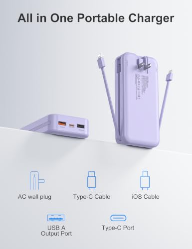 20000mAh Ultra Portable Charger Power Bank with inBuilt Cables&AC Wall Plug