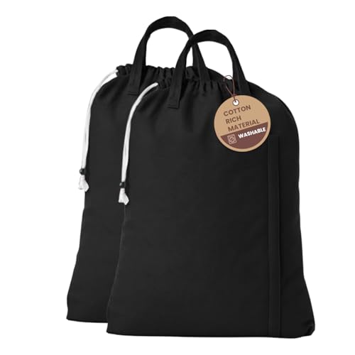 LFH Home Large Premium Cotton Rich Canvas Laundry Bag with Drawstring and Handles Heavy Duty (2 Count)