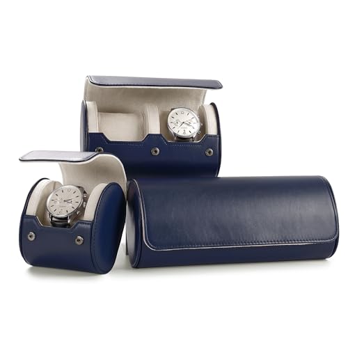 2 Slot Leather Watch Organizer Box Dark Blue