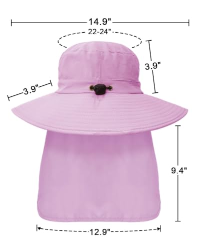 Outdoor Sun Hats with Stowable Neck Flap for Men Women UPF 50+ Mesh Summer Bucket Hat Wide Brim for Fishing Safari Hiking Purple