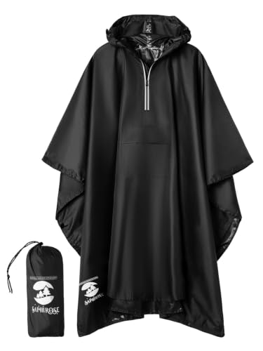 Adult Rain Poncho Waterproof Hooded Raincoat Lightweight Packable