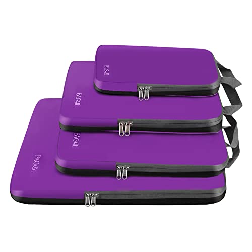 4 Set/6 Set/8 Set Compression Packing Cubes Travel Accessories Expandable Packing Organizers (Cloth Pattern, 4-Purple)