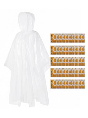 Disposable Adult Rain Ponchos Clear Emergency Raincoat (100 Count)
