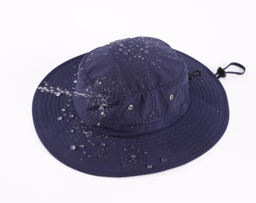UPF50+ Mens Sun Hat Wide Brim Sun Protection Bucket Hat for Beach Safari Gardening Golf Fishing Hat Navy Blue