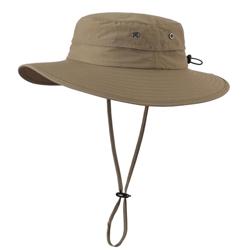 UPF50+ Mens Sun Hat Wide Brim Fishing Hat Sun Protection Bucket Hat for Men Women Beach Gardening Golf Dark Khaki