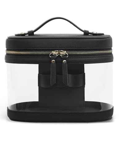 Travel Makeup Bag Clear Compact Make Up Vanity Case with Brush Storage and Top Handle