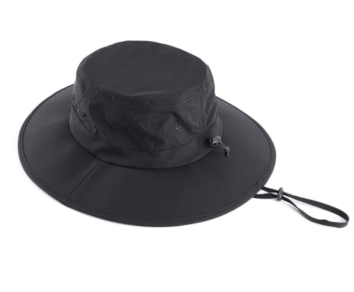 UPF50+ Sun Hats for Men Women Wide Brim Fishing Hat Summer Bucket Safari UV Protection Cap for Hiking Gardening Black