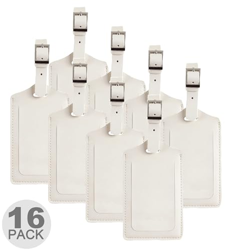16 Pack Luggage Tags Faux Leather for Suitcases Travel Bag Labels with Protection Cover ID (16 Count)