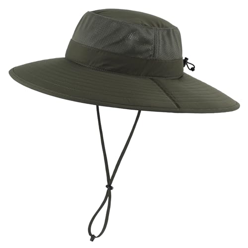 UPF50+ Mens Sun Hat Wide Brim Fishing Hat Large Foldable Brim UV Protection Hat for Men Bucket Beach Army Green