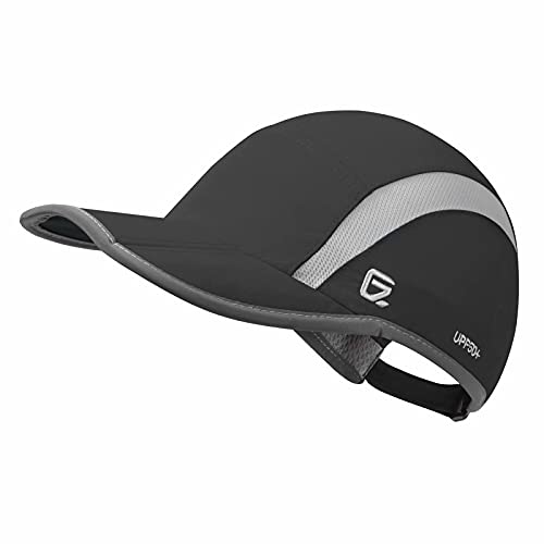 Foldable Run Hat Reflective Baseball Cap Quick Drying Sports Hat for Men Woman Adjustable 50+ UPF Breathable Mesh Water Repellency Outdoor Race Performance Lightweight Black