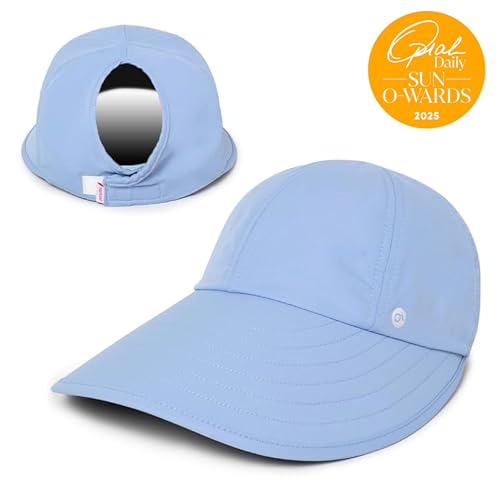 Womens Sunblocker UPF 50 Wide Brim Ponytail Sun Hat
