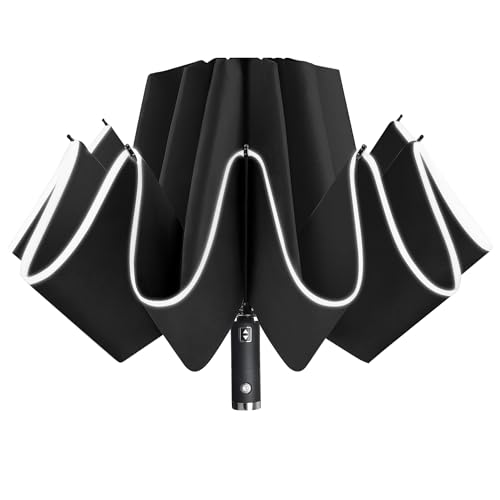 Windproof Portable Folding Inverted Umbrella with LED