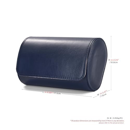 2 Slot Leather Watch Organizer Box Dark Blue