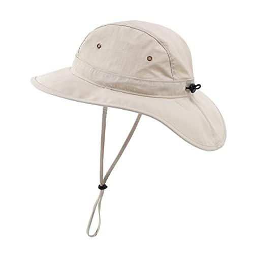 Mens Sun Hat Wide Brim UPF 50+ Sun Protection Hat Summer Bucket Hat with String Beige