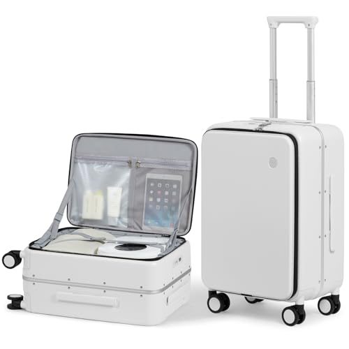 20 Inch Carry On Luggage 22x14x9 Airline Approved PC Hard Shell Suitcase Top Opening Aluminum Frame Travel Suitcases with Wheels