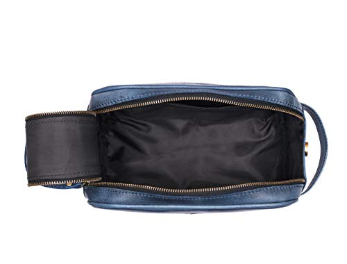 10" Premium Leather Toiletry Travel Pouch With Waterproof Lining