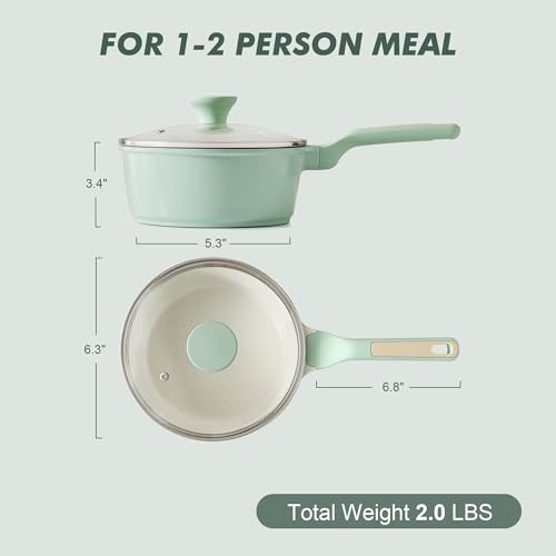 Ceramic Nonstick Saucepan with Lid 1.5 QT