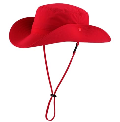 Summer Sun Hat for Men Women UV Protection Safari Hat for Fishing Hiking Outdoor Cowboy Bucket Hat UPF 50+ Red