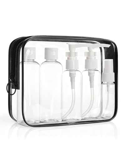 Clear Toiletry Bag with Refillable Travel Bottles Set