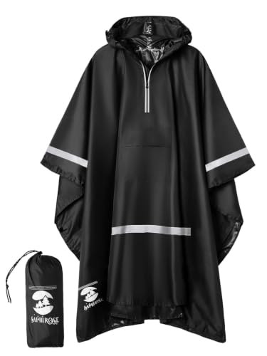 Adult Rain Poncho Waterproof Hooded Raincoat Lightweight Packable