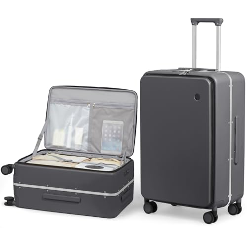 24 Inch Checked Luggage PC Hard Shell Suitcase Top Opening Aluminum Frame Travel Suitcases with Wheels