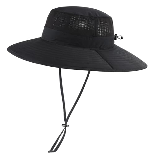 UPF50+ Mens Sun Hat Wide Brim Sun Protection Hat Mens Womens Large Brim Bucket Beach Fishing Gardening Hat Black