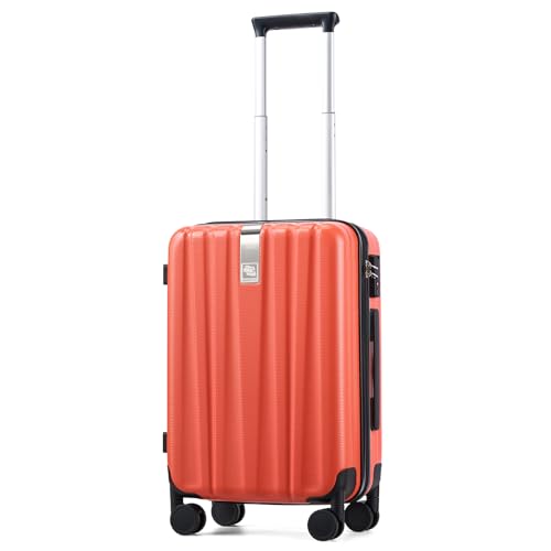 20 Inch Carry On Luggage 22x14x9 Airline Approved Lightweight PC Hard Shell Suitcases with Wheels Travel Luggage Rolling Suitcase Travel Luggage Bag Christmas for Birthday （Orange）
