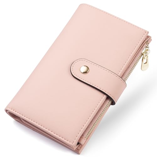 Womens Wallet RFID Blocking Leather Trifold Clutch Wallet Credit Card Holder Ladies Travel Wallet Purse with Passport