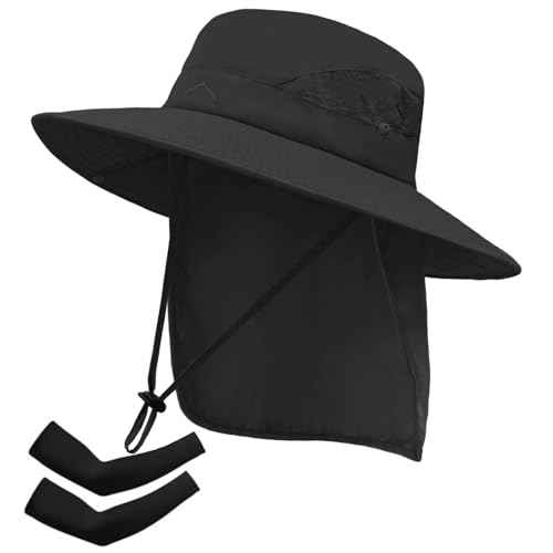 Sun Hat for Men Women Fishing Hat with Neck Flap Wide Brim Bucket Hat UV Protection for Beach Camping Hiking