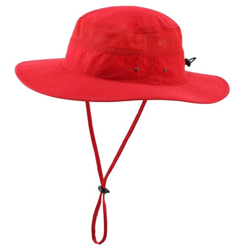 UPF50+ Sun Protection Hat Outdoor Bucket Hat for Fishing Hiking Gardening Safari Sailing Wide Brim Mesh Sun Hat for Men Women Beach Hat Red